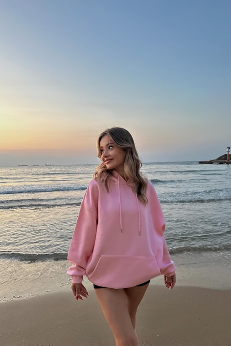 Kanguru Cep Basıc sweat Şeker Pembe