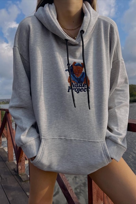 Kanguru Cepli Bear Sweatshirt Gri