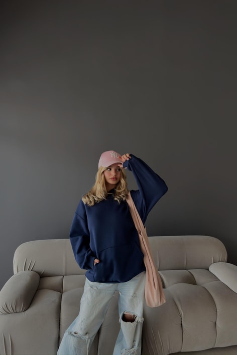 Kanguru Cepli Kapüşonlu Sweatshirt Lacivert