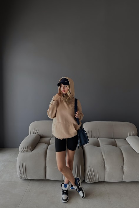 Kanguru Cepli Kapüşonlu Sweatshirt Bej