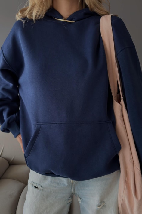 Kanguru Cepli Kapüşonlu Sweatshirt Lacivert