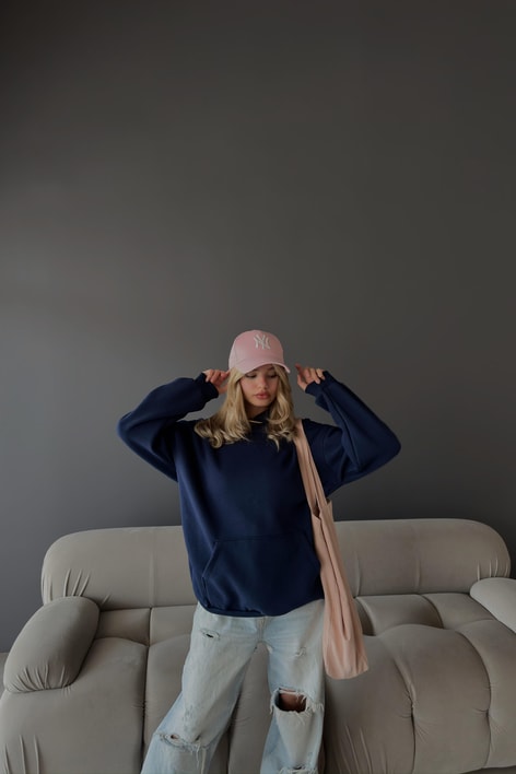 Kanguru Cepli Kapüşonlu Sweatshirt Lacivert