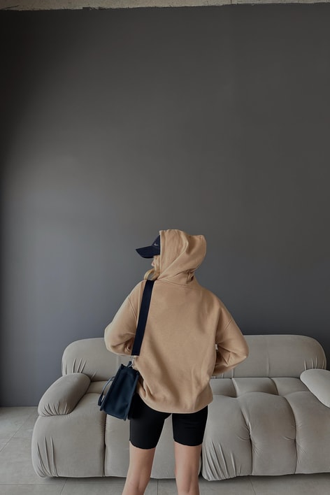 Kanguru Cepli Kapüşonlu Sweatshirt Bej