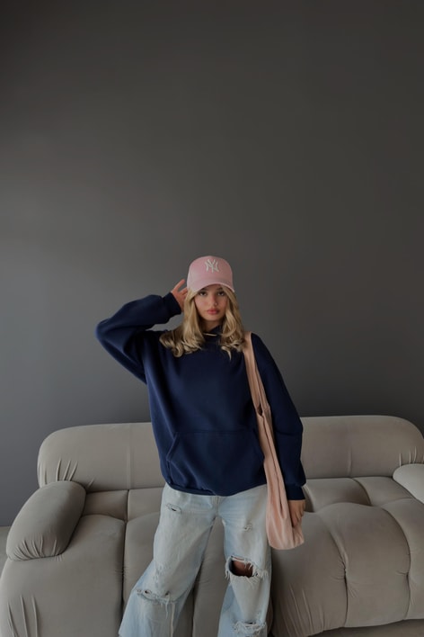 Kanguru Cepli Kapüşonlu Sweatshirt Lacivert