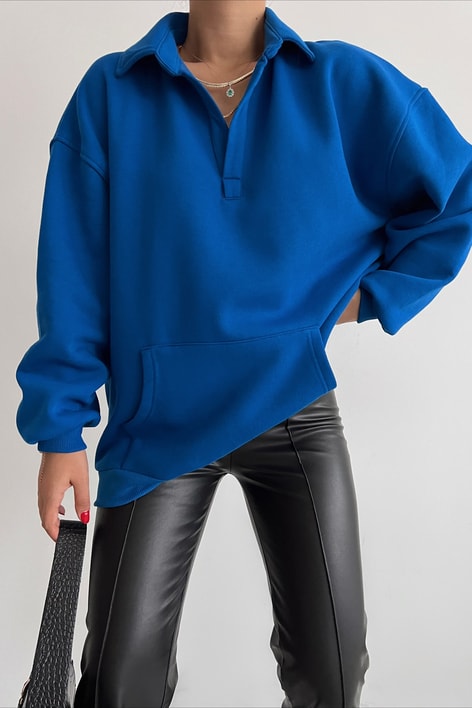 Kanguru Cepli Polo Yaka Sweat Saks Mavisi