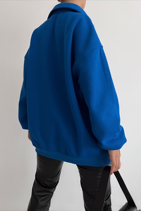 Kanguru Cepli Polo Yaka Sweat Saks Mavisi