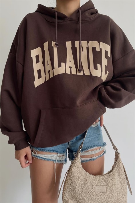 Kapüşonlu Balance Sweatshirt Acı Kahve