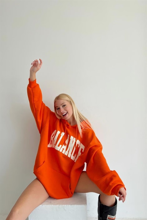 Kapüşonlu Balance Sweatshirt Oranj