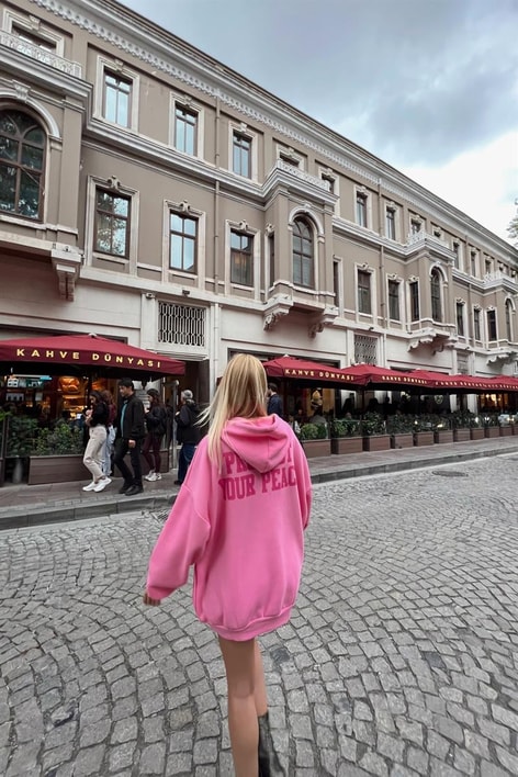 Kapüşonlu Balance Sweatshirt Pembe