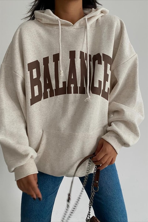 Kapüşonlu Balance Sweatshirt Taş