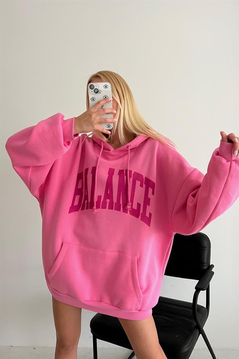 Kapüşonlu Balance Sweatshirt Pembe