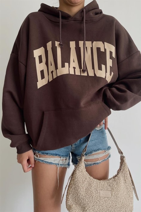 Kapüşonlu Balance Sweatshirt Acı Kahve