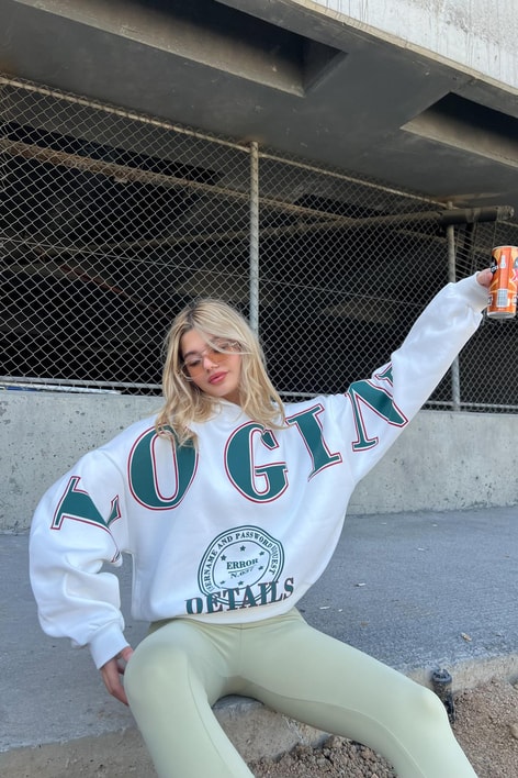 Kapüşonlu Baskı Detay Sweatshirt Beyaz