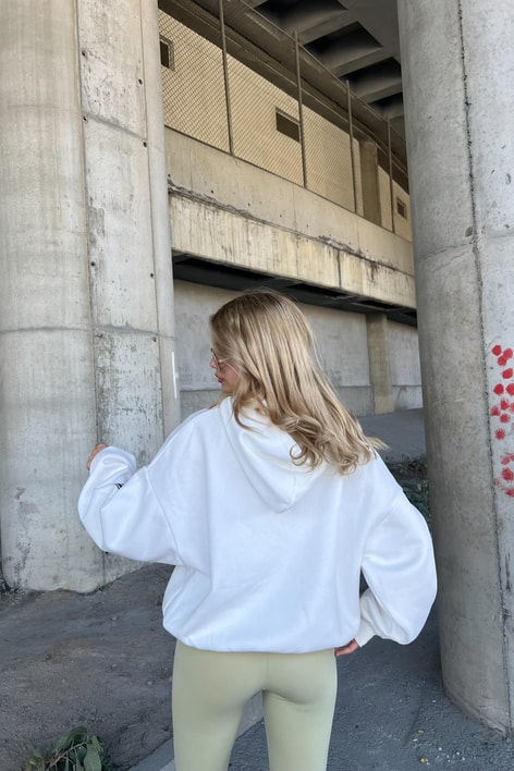 Kapüşonlu Baskı Detay Sweatshirt Beyaz