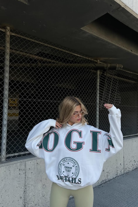 Kapüşonlu Baskı Detay Sweatshirt Beyaz