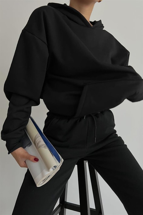 Kapüşonlu Kanguru Sweatshirt Siyah