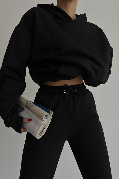 Kapüşonlu Kanguru Sweatshirt Siyah