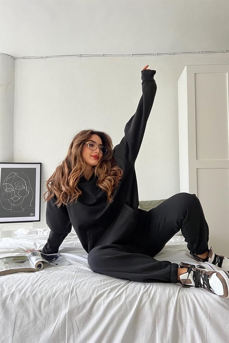 Kapüşonlu Kanguru Sweatshirt Siyah