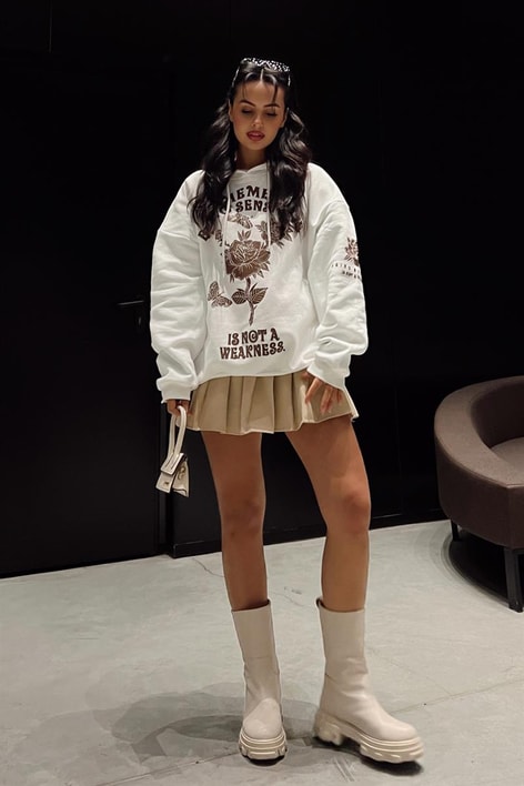 Kapüşonlu Rose Sweatshirt Ekru