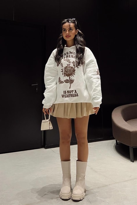 Kapüşonlu Rose Sweatshirt Ekru