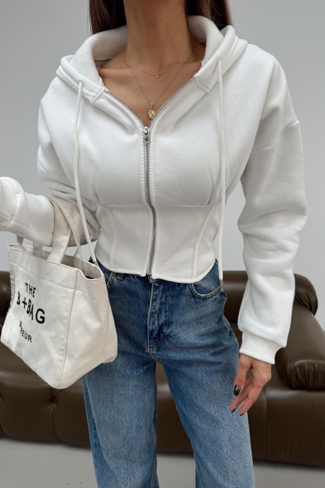 Korsajlı Sweatshirt Beyaz
