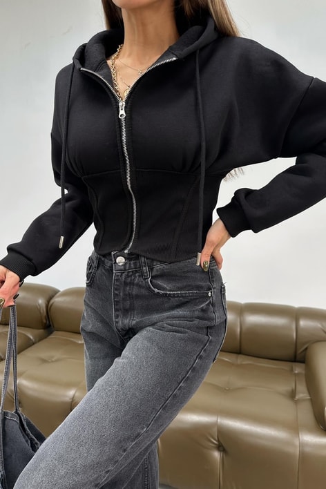 Korsajlı Sweatshirt Siyah
