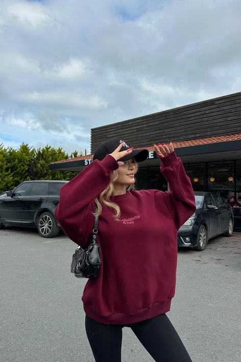 Luv Baskı Sweat Bordo