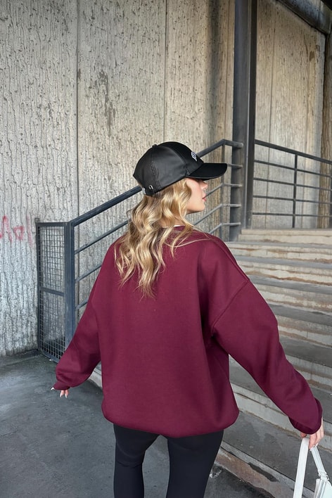 Mini Kalp Nakışlı Sweatshirt Bordo
