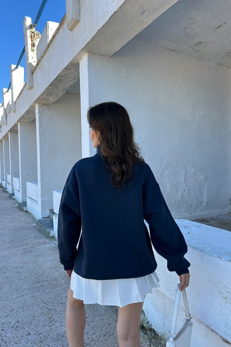 Nyc Nakışlı Fermuarlı Sweatshirt Lacivert