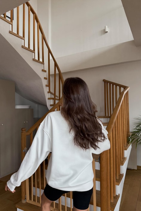 Omuz Dikişli Oversize Sweatshirt Ekru