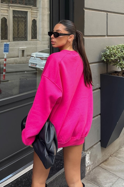 Omuz Dikişli Sweatshirt Fuşya