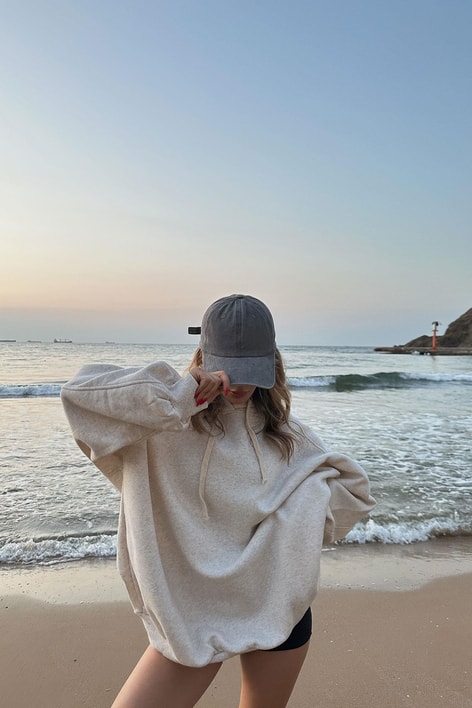 Oversize Kapüşonlu Sweat Bej Melanj