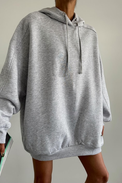 Oversize Kapüşonlu Sweat Gri Melanj