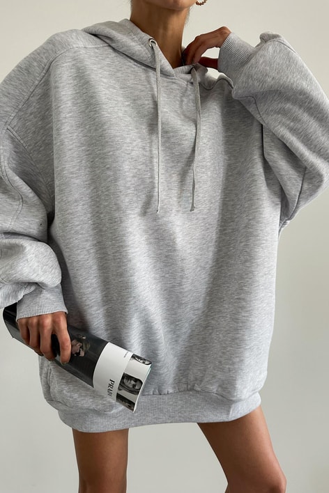 Oversize Kapüşonlu Sweat Gri Melanj