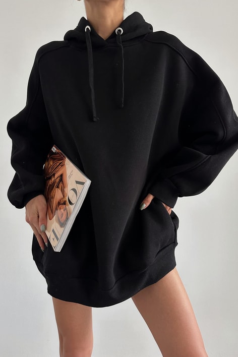 Oversize Kapüşonlu Sweat Siyah