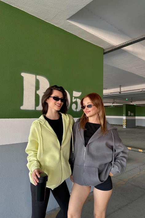 Oversize Şardonlu Sweatshirt Neon Yeşil
