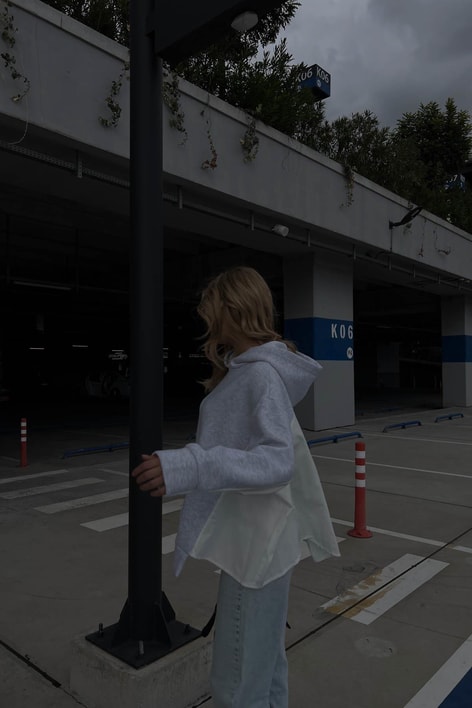 Parça Birleştirme Oversize Kapüşonlu Sweat Gri