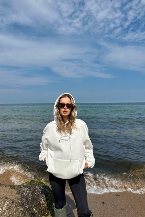 Passion Baskılı Sweatshirt Beyaz