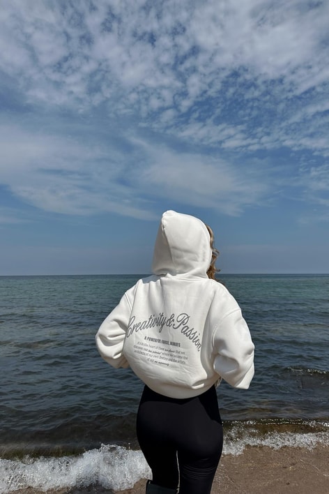 Passion Baskılı Sweatshirt Beyaz