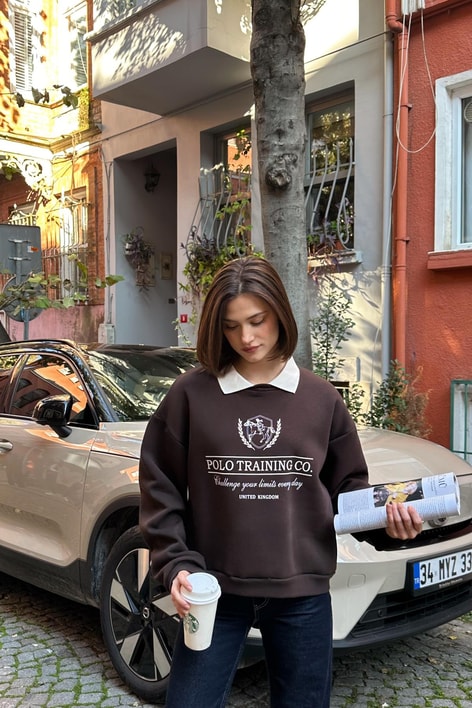 Polo Yaka Sweatshirt Kahverengi