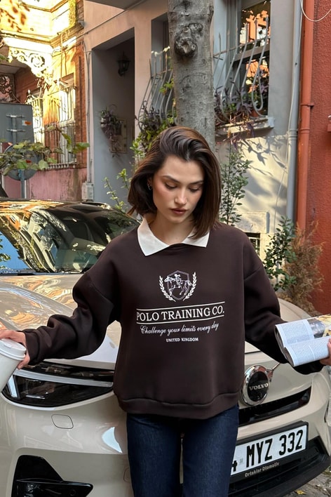 Polo Yaka Sweatshirt Kahverengi