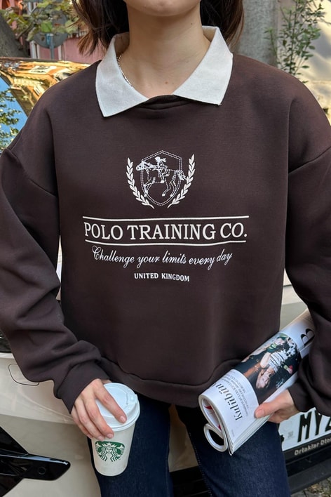 Polo Yaka Sweatshirt Kahverengi