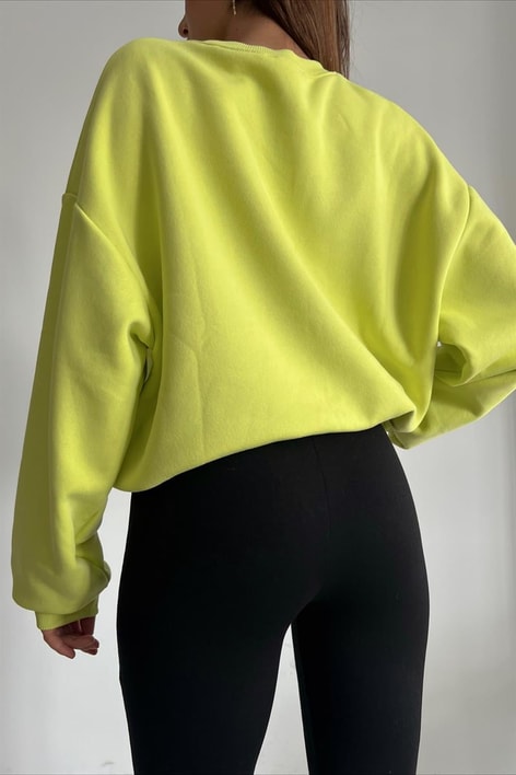 Ribana Detaylı Basic Sweatshirt Fıstık Yeşili