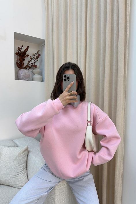 Ribanalı Basic Sweat Şeker Pembe