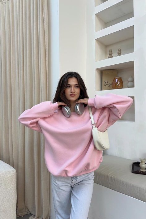 Ribanalı Basic Sweat Şeker Pembe