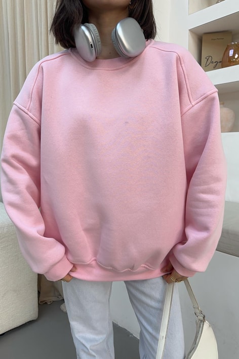 Ribanalı Basic Sweat Şeker Pembe