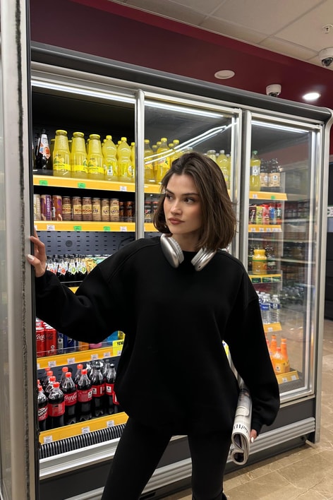 Ribanalı Basic Sweat Siyah