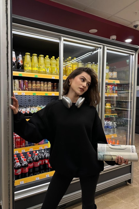 Ribanalı Basic Sweat Siyah