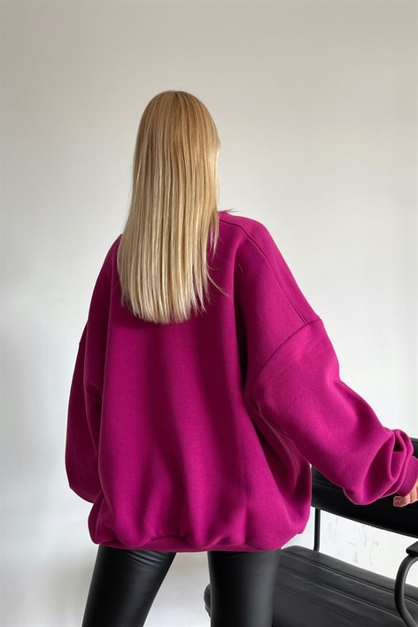 Ribanalı Bisiklet Yaka Basic Sweatshirt Mürdüm