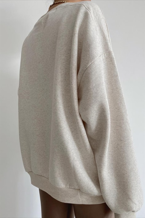 Ribanalı Bisiklet Yaka Basic Sweatshirt Bej